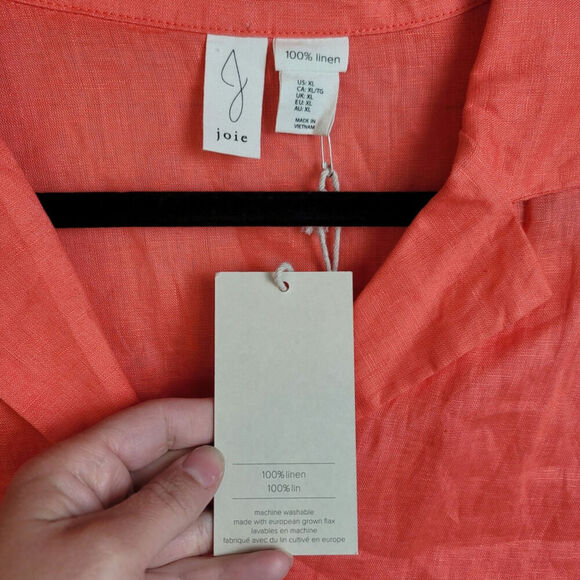 Joie 100% Linen Button Up Crop Short Sleeve in Coral, sz XL - Picture 3 of 9